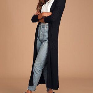Lulus Basics Graceful Ways Black Long Cardigan Sweater - Size S